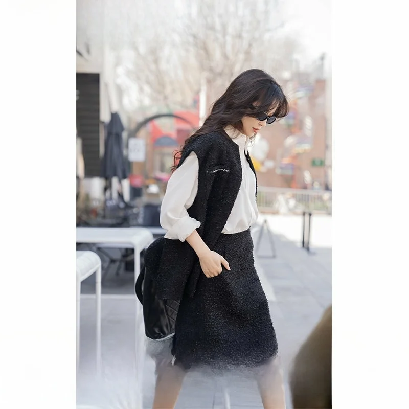 

Romantic Layered Elephant And Girfe Vest Set with Pencil Skirt High Waist Midi A-Line Skirt Small Fraance Sle Commute