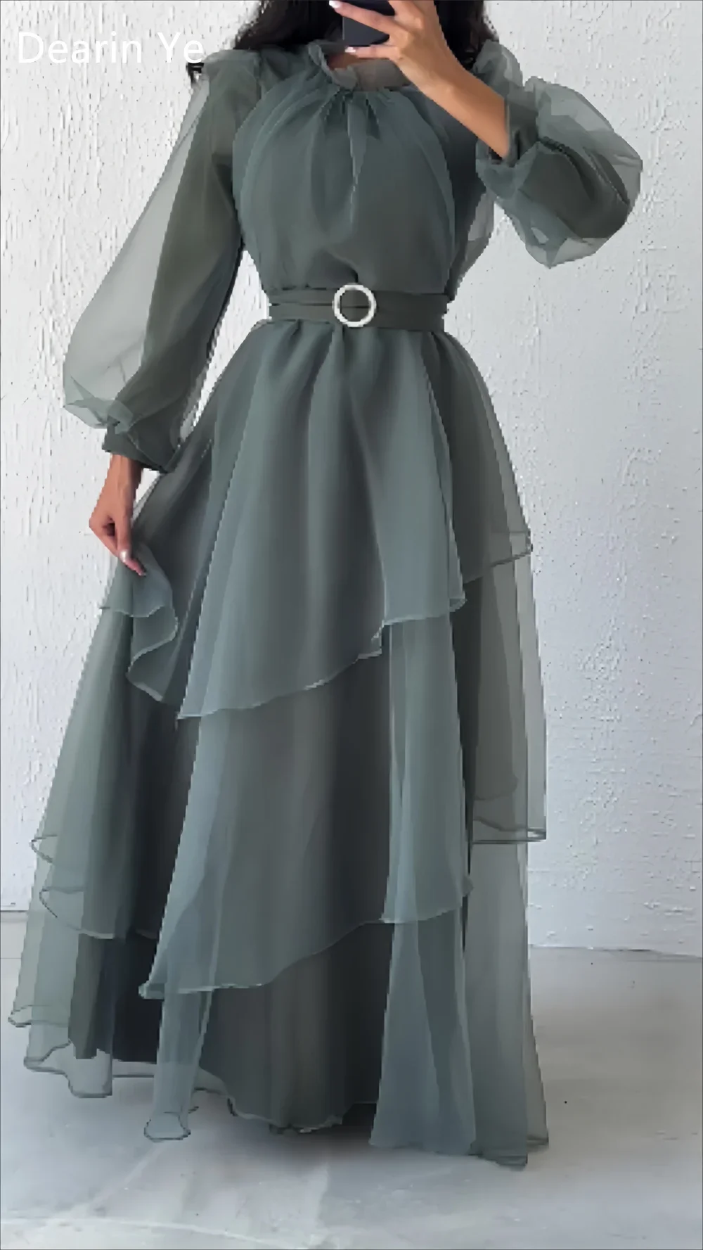 Vestido de baile formal com colher decote, A-Line Saias Pavimento Comprimento, camadas drapeados Tulle, Dearin Tulle, Bespoke Ocasião, Arábia Saudita, D