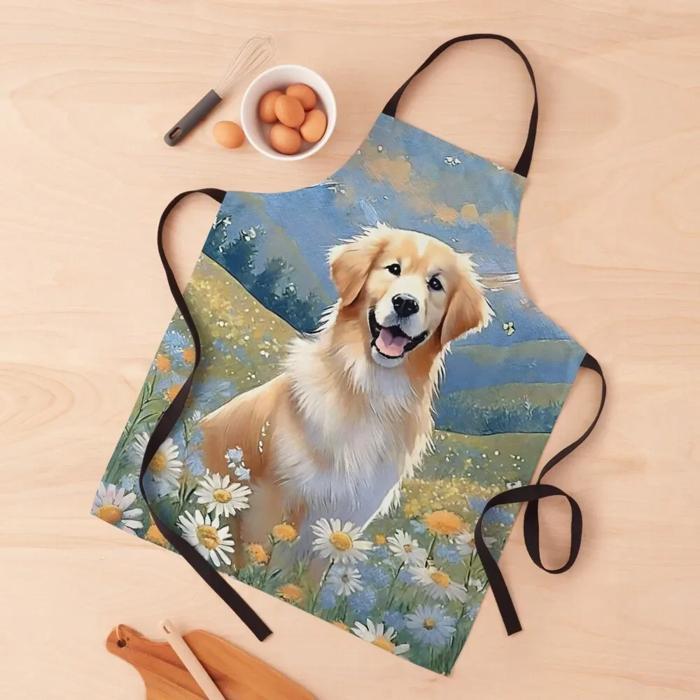 

Golden Retriever in field of flowers Apron Beauty kitchen clothes for men Dress Kitchen For Women Apron