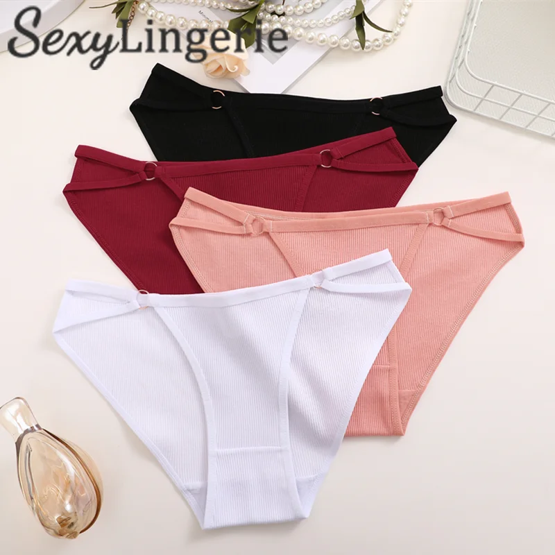 Women\'s Cotton Briefs Sexy Intimate Female Underpants Elasticity Comfortable Underwear Panties Lingerie S-XL Solid Color S-XL