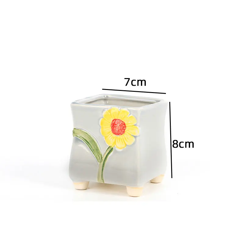 Cute Flower Ceramic Vase Succulent Flower Pots Plant Hand-Painted Plain Pottery Household Crafts Home Decoration