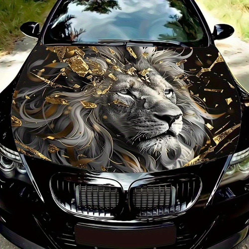 

Lion Wearing A Broken Gold Crown Car Hood Decal Stickers Wrap Vinyl Film Engine Cover Decals Sticker Car Hood Protective Film
