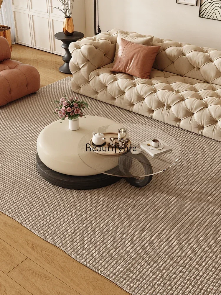 88.Cream Style Retro French Coffee Table Small Apartment Solid Wood Modern Simple round Tea Table