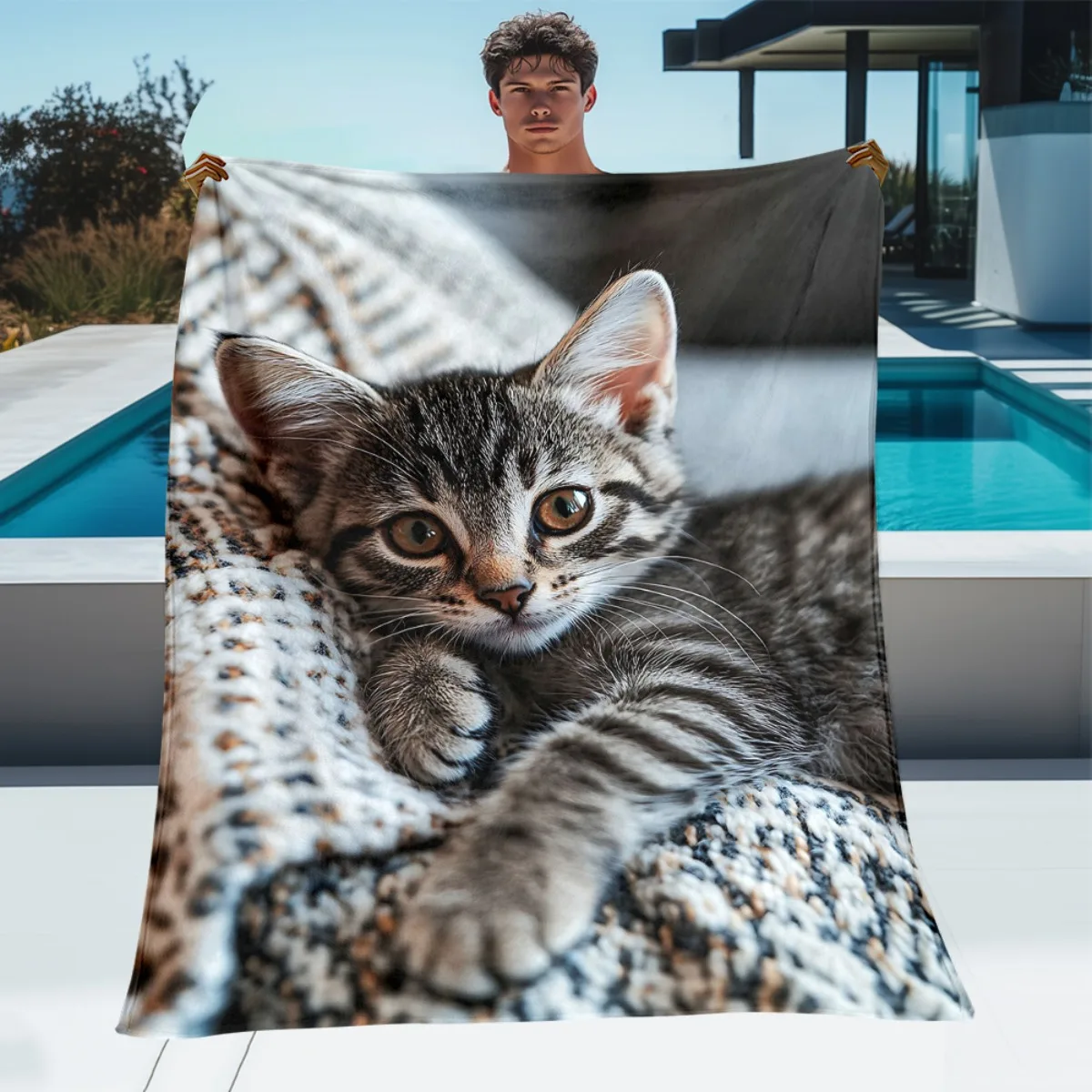 Custom Tabby Kitten Blanket Personalized Name Cat Lover Gift Fleece Throw All Season Soft Warm Bedding Home Decor for Kids Adult