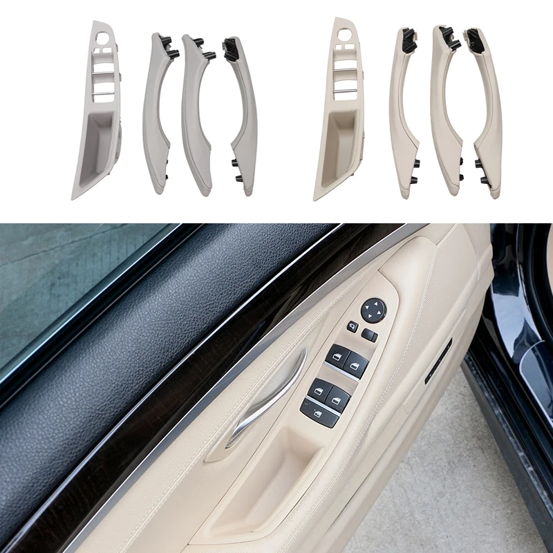 LHD 4PCS Red Brown Car Interior Leather Door Armrest Inner Handles Panel Pull Trim For BMW 5 Series F10 F11 F18 Auto Accessories