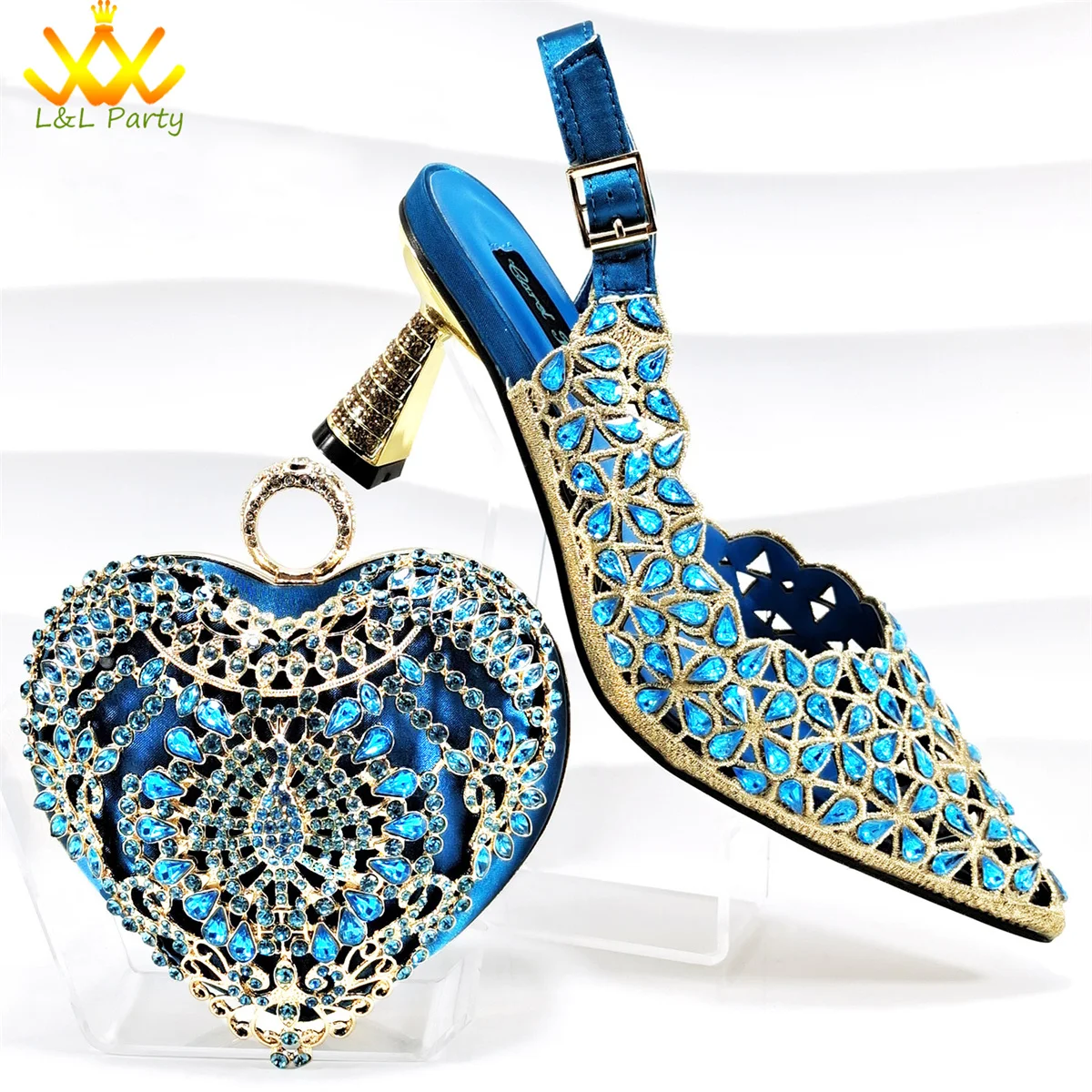 2025 European Style Noble Women's High Heels Paired with Handbag Diamond Hollow Design, Popular in Orange Color