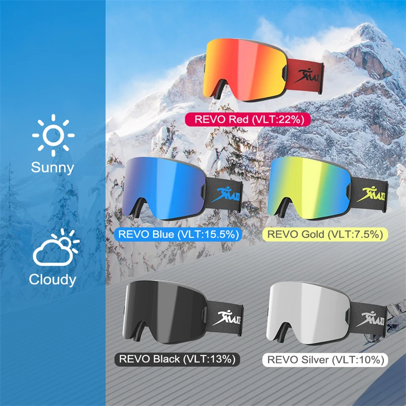 Magnetic Ski Goggles Snowboard Glasses for Men Women Snowmobile Motorcycle Glasses Double Layers Anti-fog UV400 Skiing Eyewear