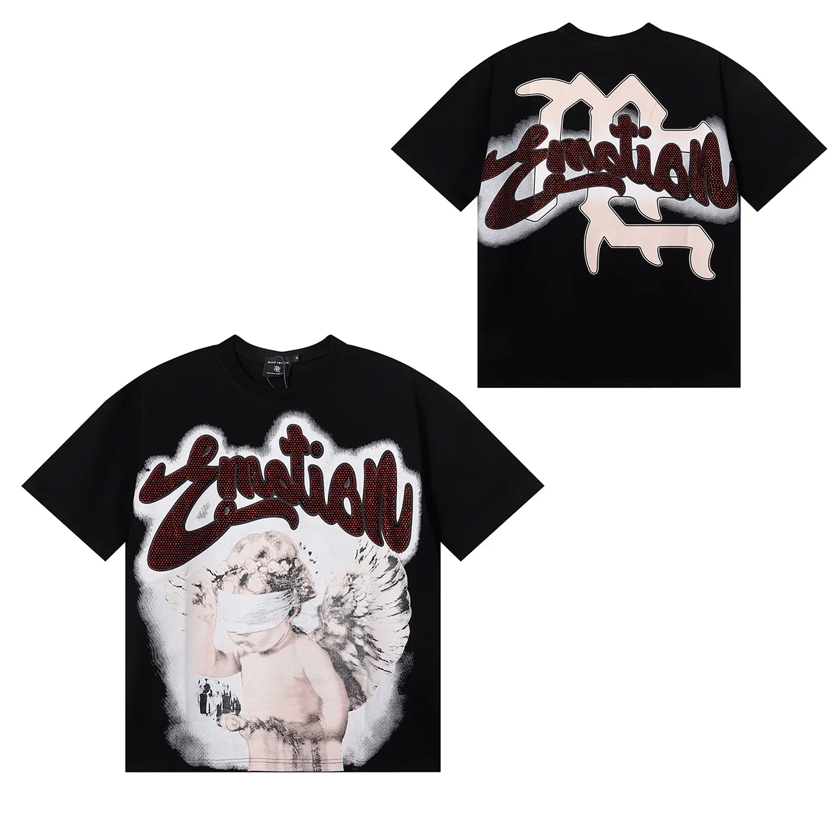 2026 Vintage T-Shirt Kids Adults Y2K Aesthetic Blindfolded Angel Figure Print Loose Short Sleeve Casual Hip Hop Family Tee