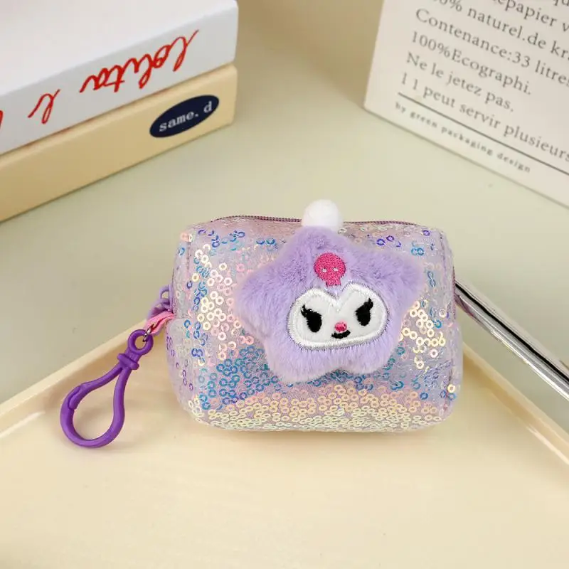 Sanrio agneau polaire poupée porte-monnaie Hello Kitty mélodie pendentif cannelle Kuromi paillettes Mini sac de rangement portefeuilles porte-clés cadeaux