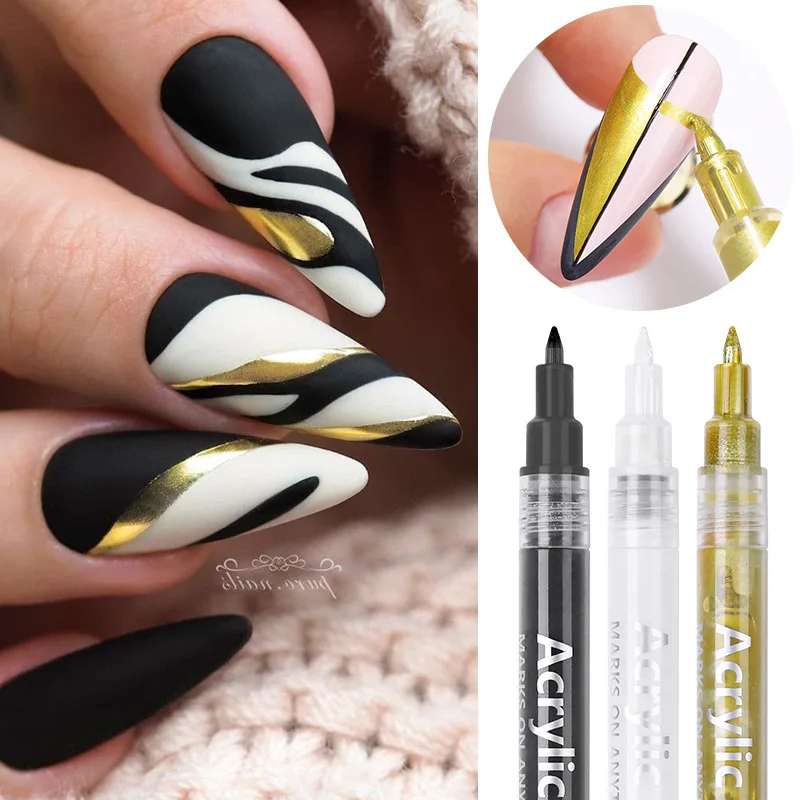 

Nail Art Graffiti Pen Black Gold Color Painting Gel Polish Design Dot Painting Drawing Pen Liner Brush Nail DIY Flower Tools