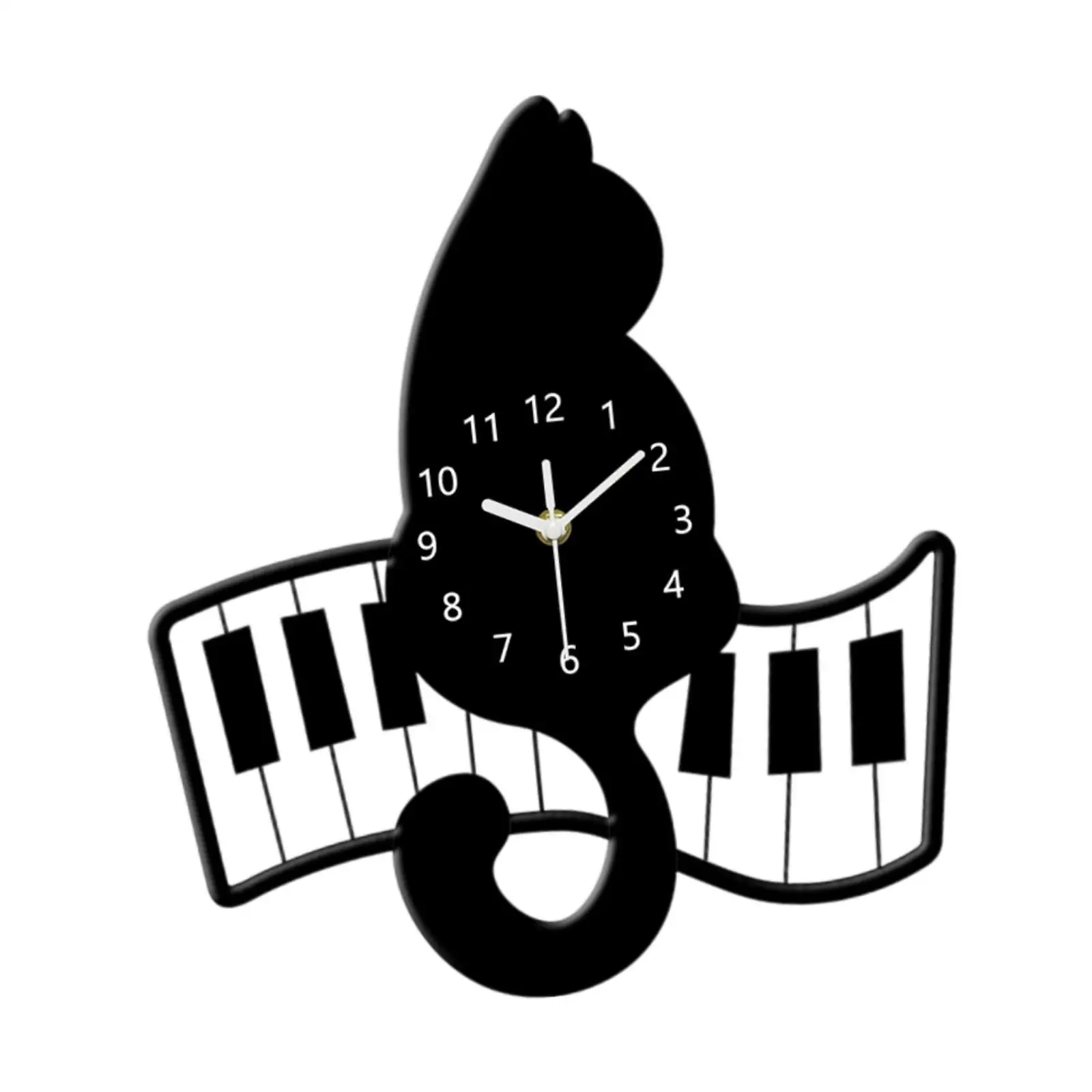 Cat Shaped Wall Clock Easy Install Indoor Decor for Kitchen Bedroom Cafe