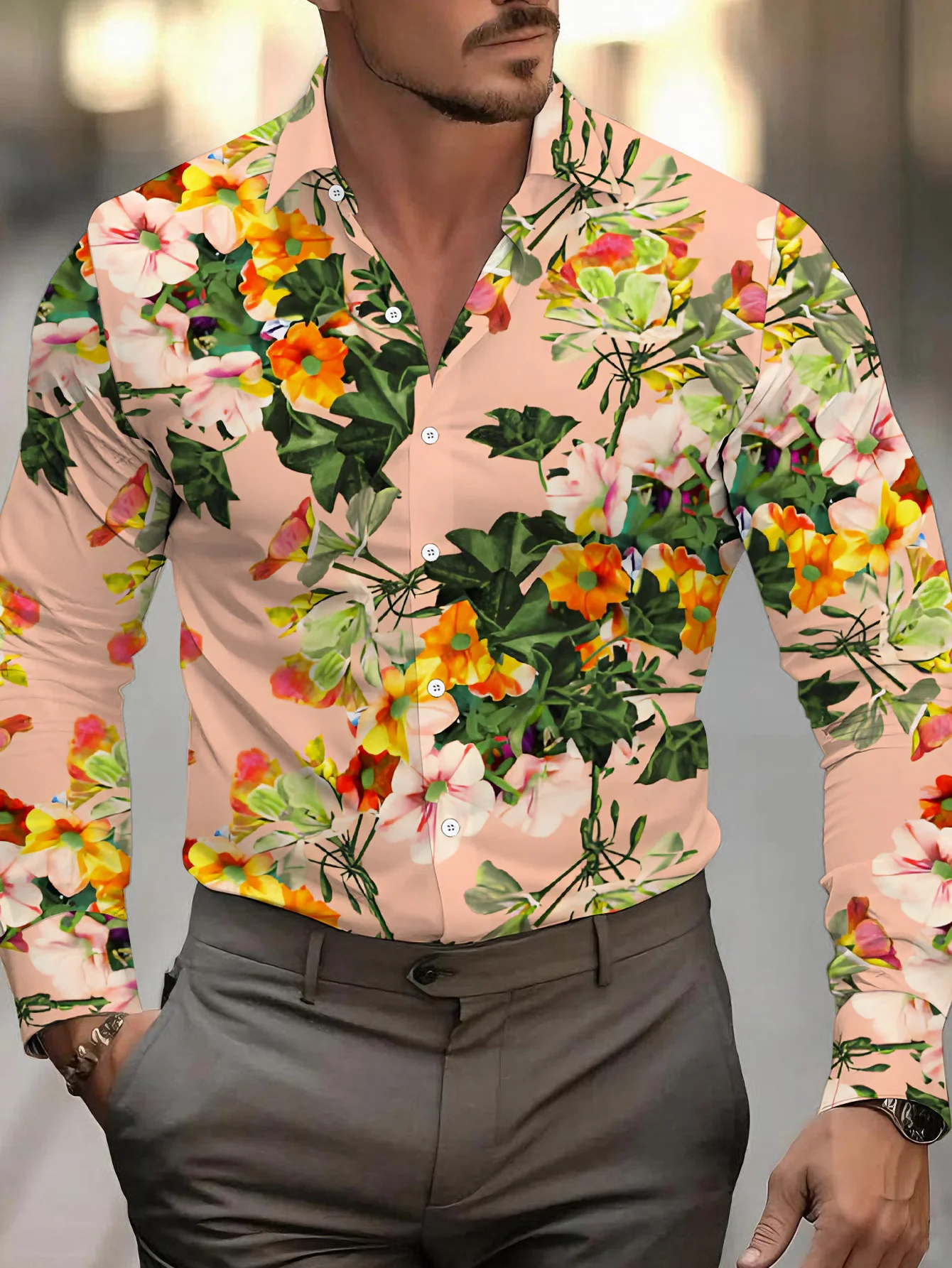 قميص رجالي بأكمام طويلة وأزرار - مراجعة Men'S Fashion Pink Shirt وسعره