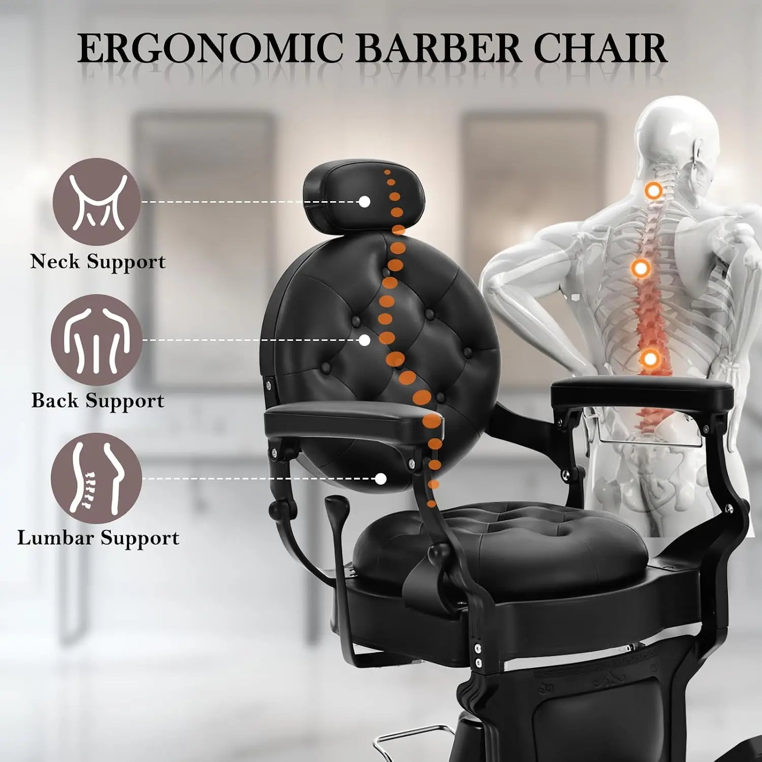 Vintage Barber Chair Reclining Hydraulic Salon Styling Chair For Barbershop, Customized