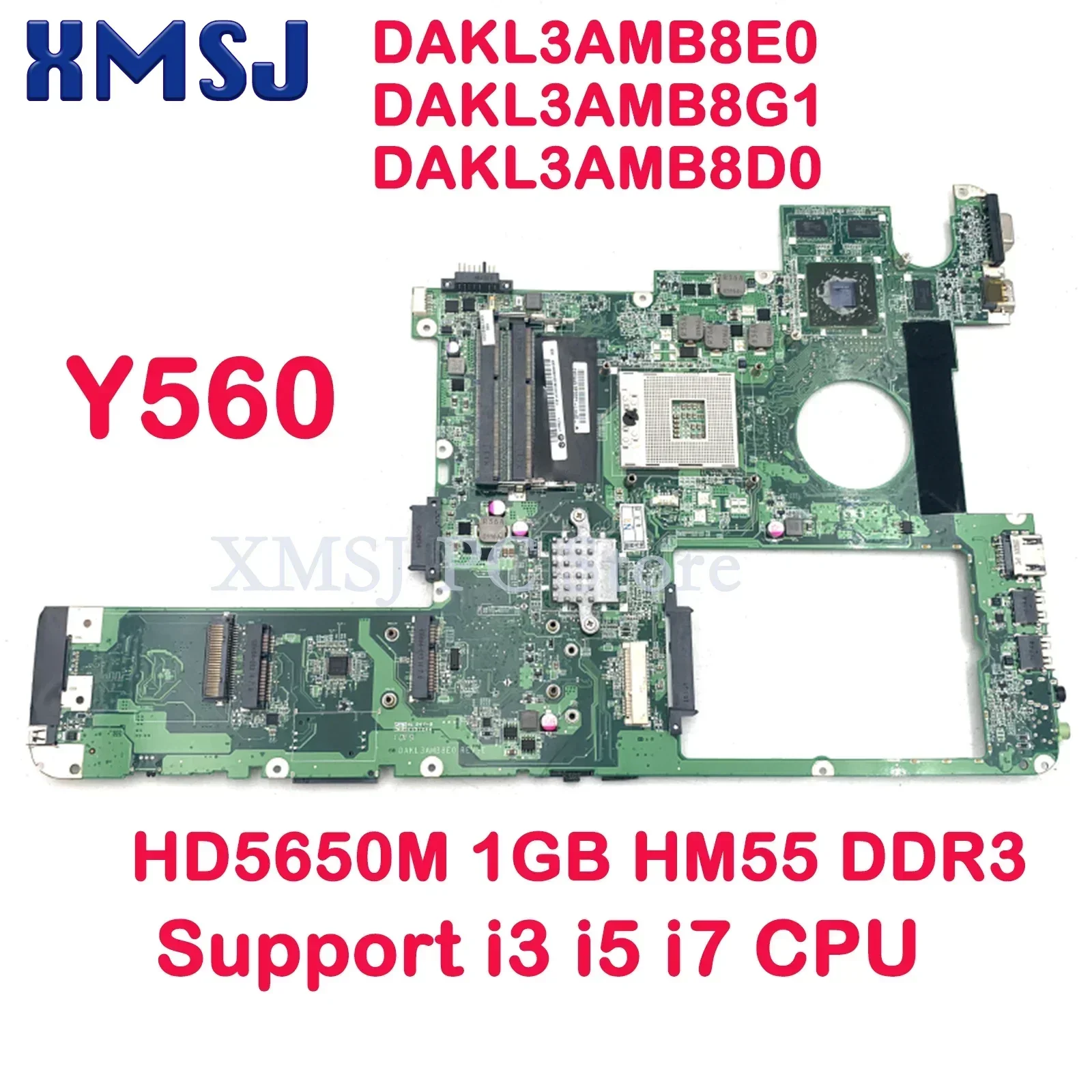 

XMSJ For Lenovo Y560 Laptop Motherboard DAKL3AMB8E0 DAKL3AMB8G1 DAKL3AMB8D0 HD5650M 1GB HM55 DDR3 Support I3 I5 I7 CPU