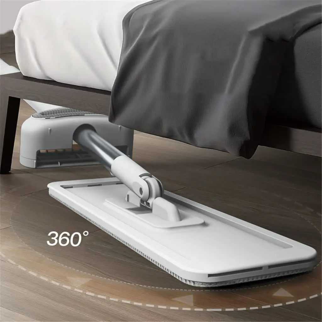 Hands-Free Mop and Bucket Set Self-Wringing Microfiber Floor Mop with Washable Pads for Hardwood Tile Bathroom Kitchen