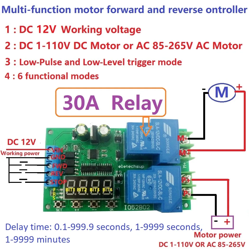 30A 12V Multifunction DC/AC Motor Controller with Reverse Function & Delay Relay Module