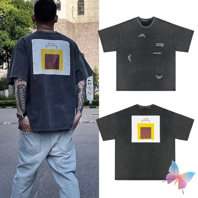 Oversized Street A-COLD-WALL T-shirts Heavy Industry Washed Letter Logo Round Neck Tops Cotton Men Women ACW Short Sleeve