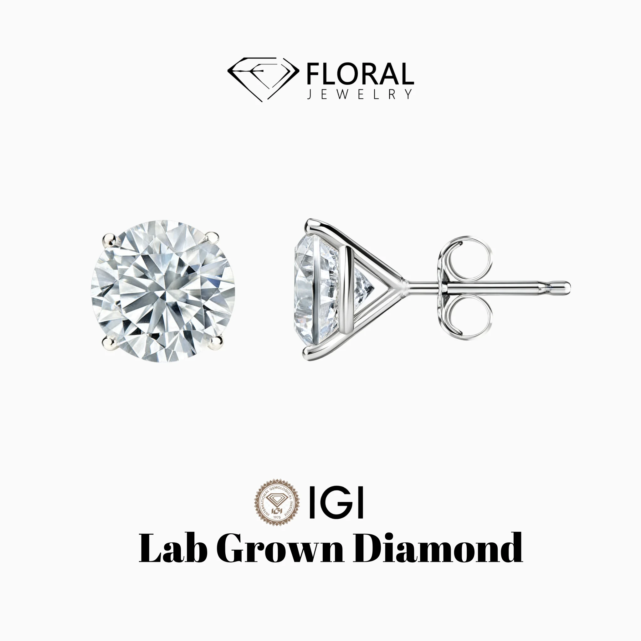Pendientes de Oro 14k 18k y Platino con Diamantes CVD de Laboratorio, 1ctw 2ctw 3ctw, Conjunto de Pendientes Elegantes Tipo Martini Solitaire de 4 Puntas para Mujer, IGI