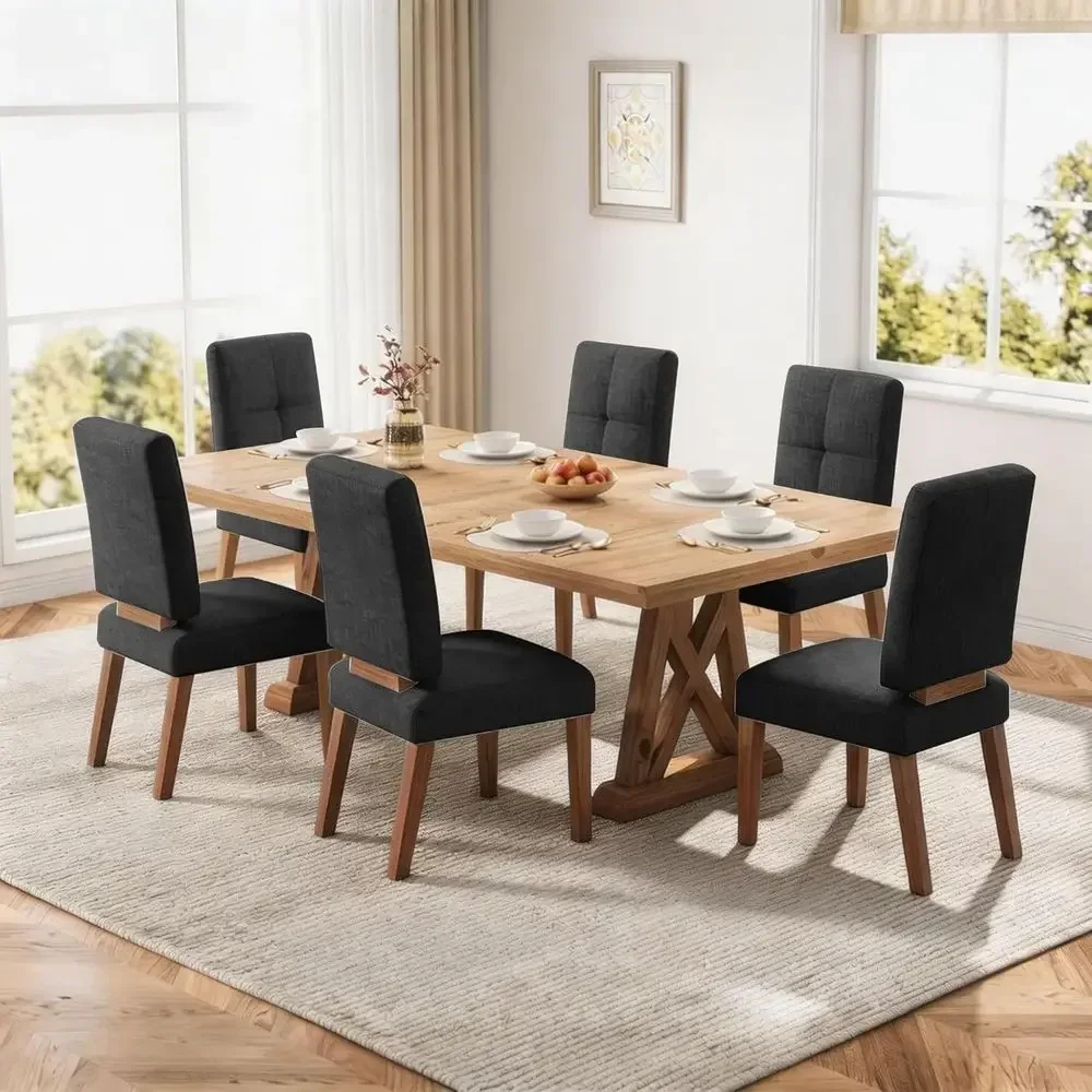 Wooden Dining Chairs Set o 6, Dining Room Chairs with Wood Legs, Cloud-Like Cushion & Reinorcement Structure Design or Kitchen/L