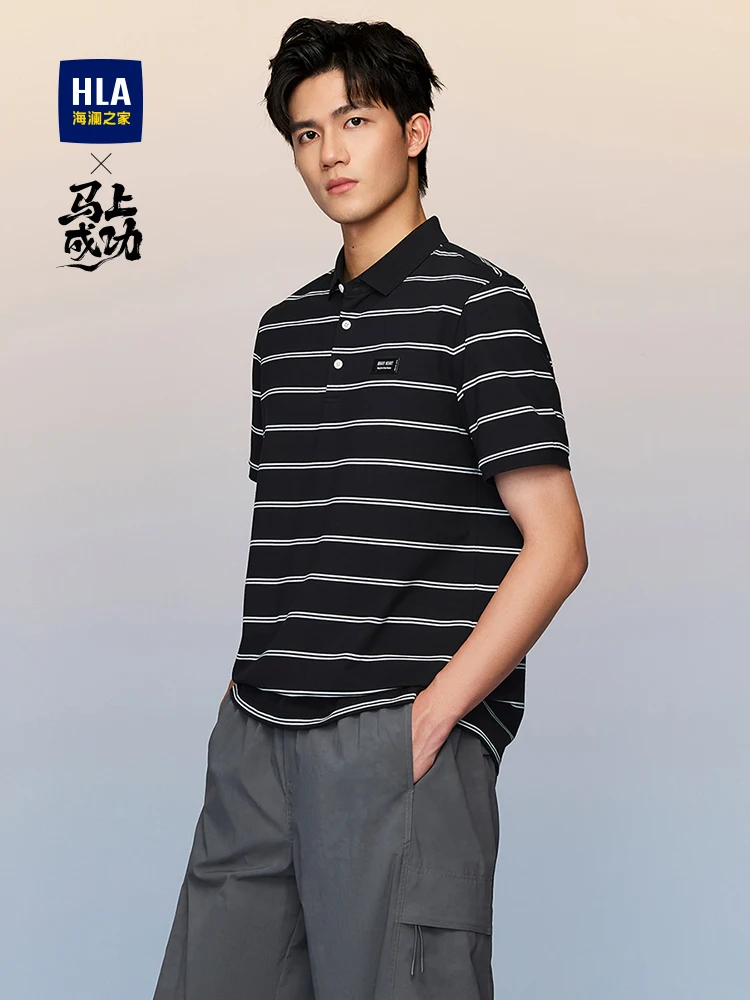 HLA Sea Home Success Short Sleeve  Shirt Men's Casual Style Stripe Pattern Cotton Polyester Blend Summer T-Shirt
