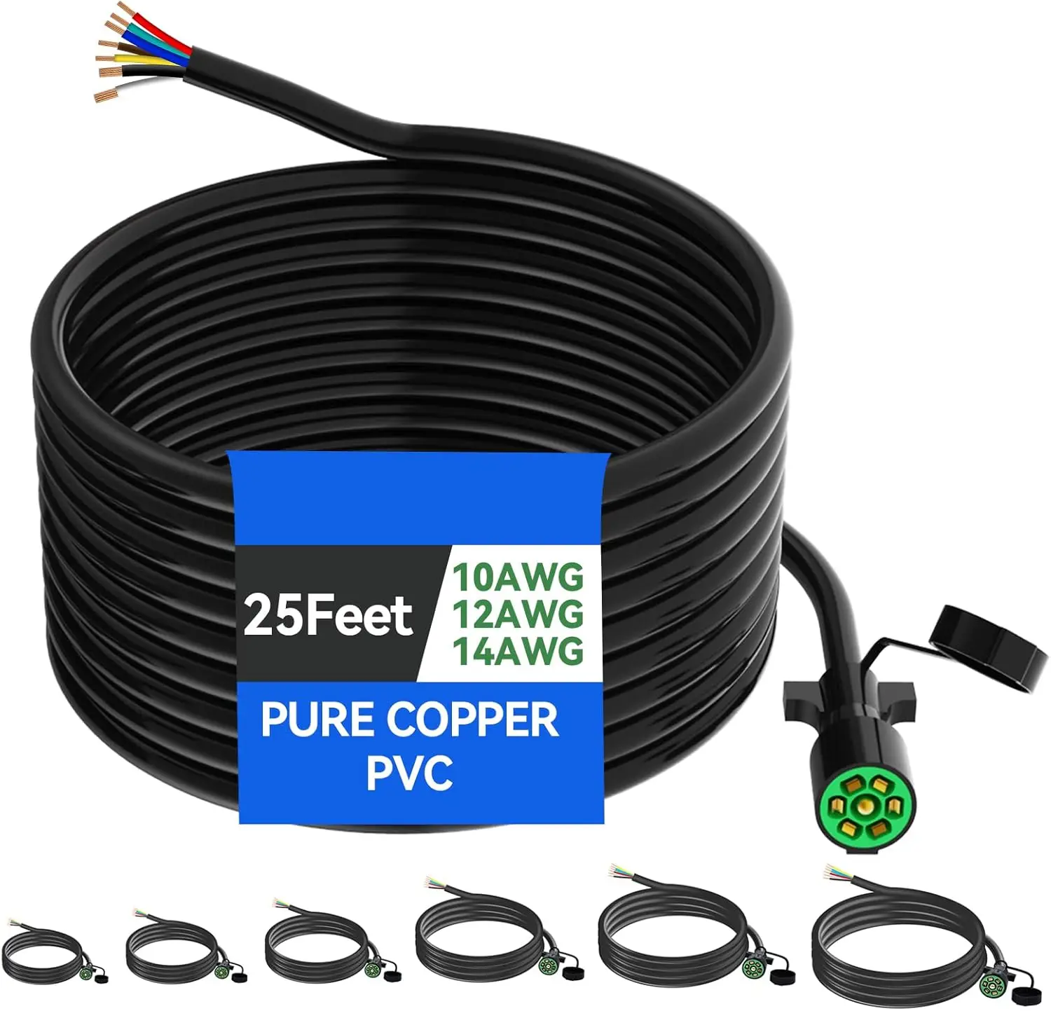 

25 Ft 7 Pin Trailer Wiring Harness Kit with Dust Cover, Heavy Duty 10-14AWG for RV Camper