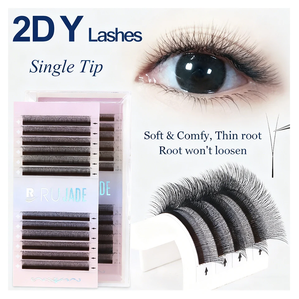 

RUJADE Single Tip 2D Y Eyelash Extension Ultra-thin Y Lash Extensions Premium 4D Clover Eyelashes Mesh Net Cross 3D Fairy Lashes