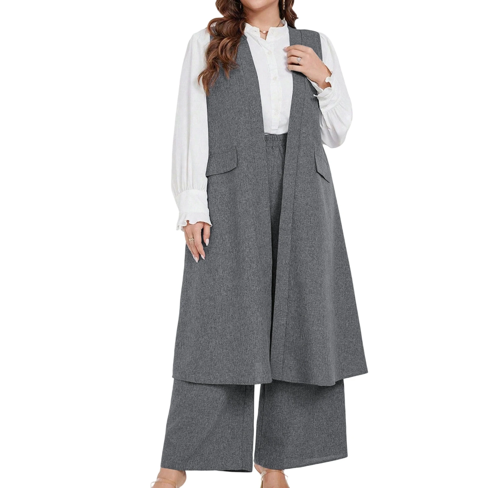 初秋のファッションプラスサイズスーツ女性のツーピース衣装特大ノースリーブロングベストとパンツセットビジネス服新しい