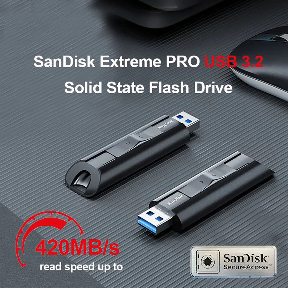 Imagem -04 - Sandisk-extreme Pro Usb 3.2 Gen Solid State Flash Drive Pendrive Memory Usb Stick 128gb 256gb 512gb 1tb Alta Velocidade 420 Mbps