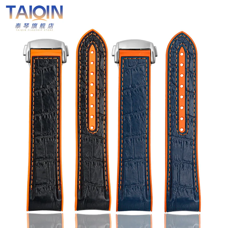 20mm 22mm curved end Blue Orange Rubber Wrist band For Omega Seamaster 300 Ocean Watchband Folding Buckle Silicone watch Strap