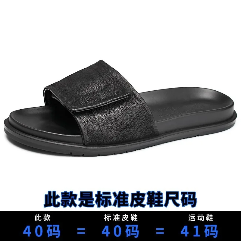 

High Quality Genuine Leather Slippers Mens Rome Sandals Ventilated Shoe Beach Outdoor Anti-skid 2023 Summer New Mens Fashion