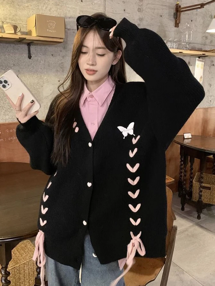 

Oversized Cardigan Women Preppy Style Knitwear Coat Female Autumn Sweet Knitted Sweater Lady Fashion Loose Button Up Cardigans