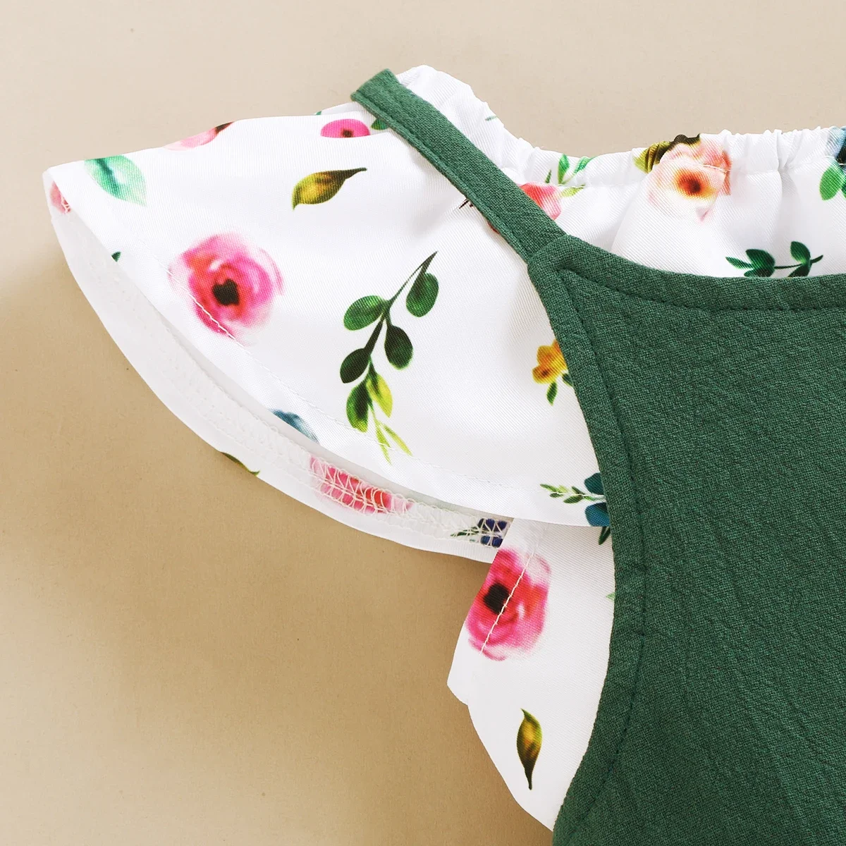 1-5Years Toddler Girl Clothes Set Floral Print Lotus Leaf Sleeve Top+ Suspender Pant Summer Fashion  2PCS Outfits for Kids Girl