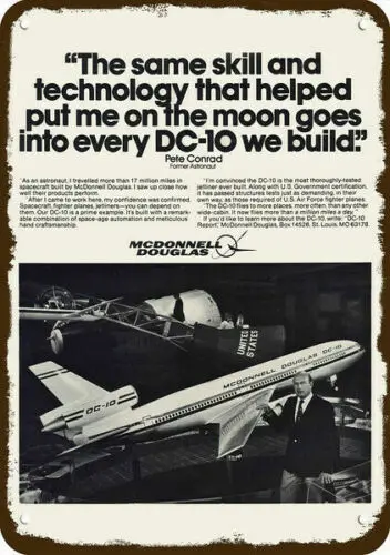 1980 McDONNELL DOUGLAS DC-10 JET Vintage Look REPLICA METAL SIGN - PETE CONRAD