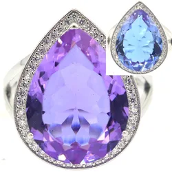 Buy 5 Get 1 Free 24x19mm 7g Color Changing Zultlanile Alexandrite Topaz Real Red Ruby Blue Sapphire Green Emerald Silver Rings