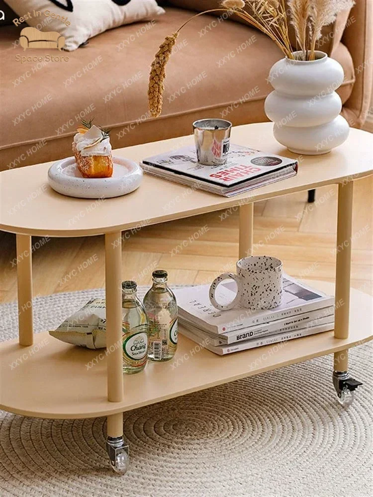 Nordic Coffee Table Living Room Mobile Sofa Side Table Floor Trolley Multi-Layer Storage Rack Dining Car