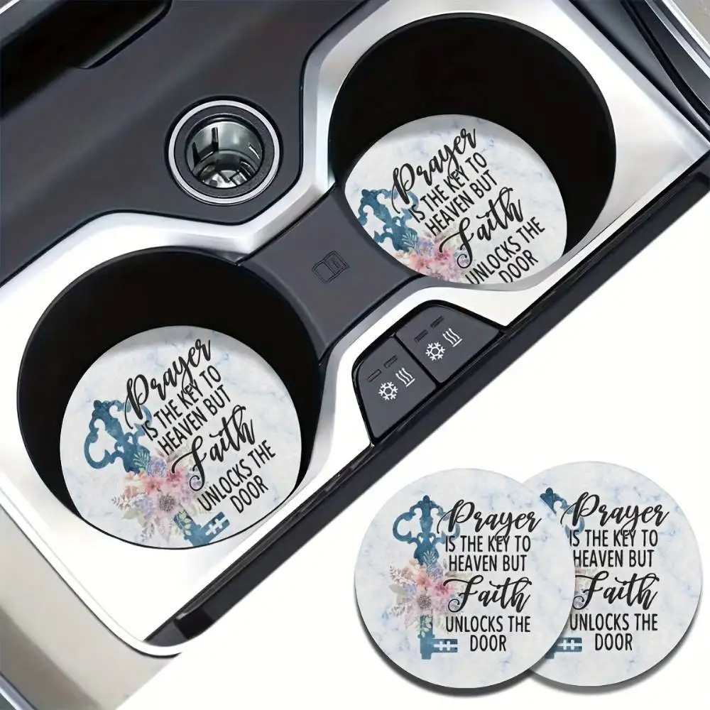 Key Pattern Absorbent Car Cup Holder Coaster Mats Women Car Interior Accessories Dual Use Car Home Desk