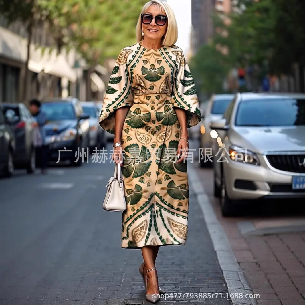 فستان أنيق برقبة دائرية وأكمام خمسة أرباع 2026 ربيعي مطبوع عليه زهور فستان نسائي أنيق من Vestidos De Mujer #5