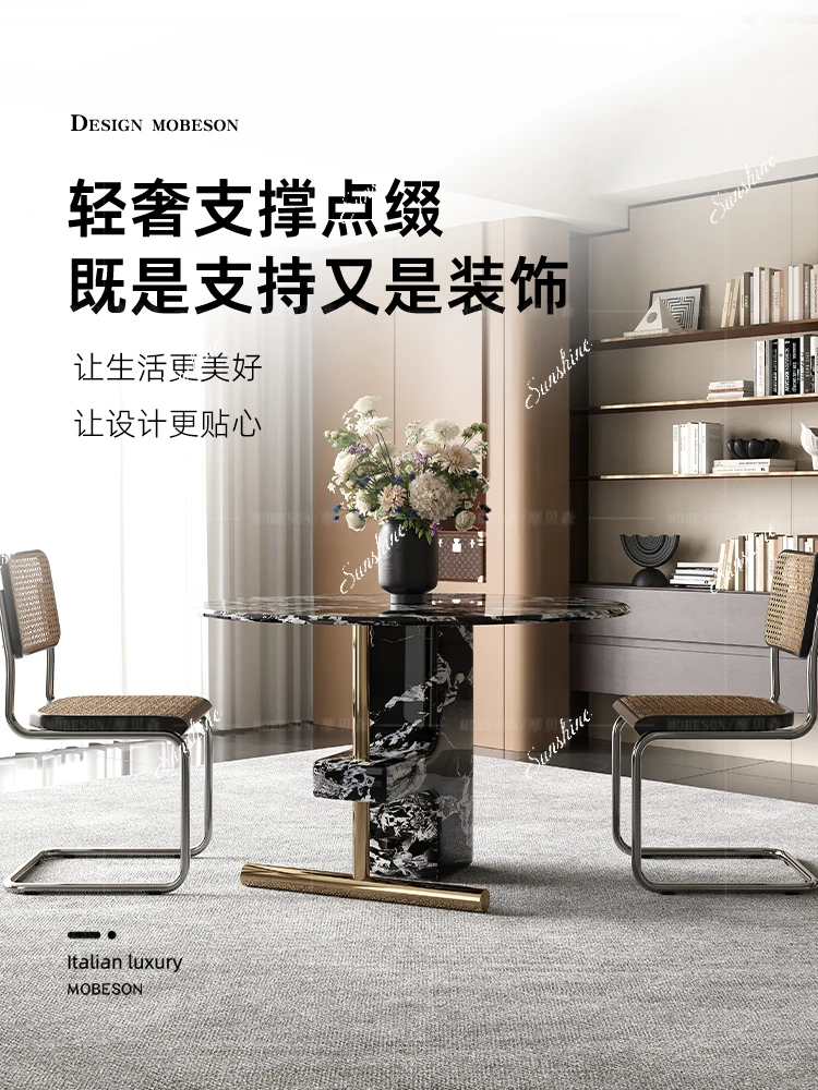 Design creative light luxury small apartment round dining table household high sense