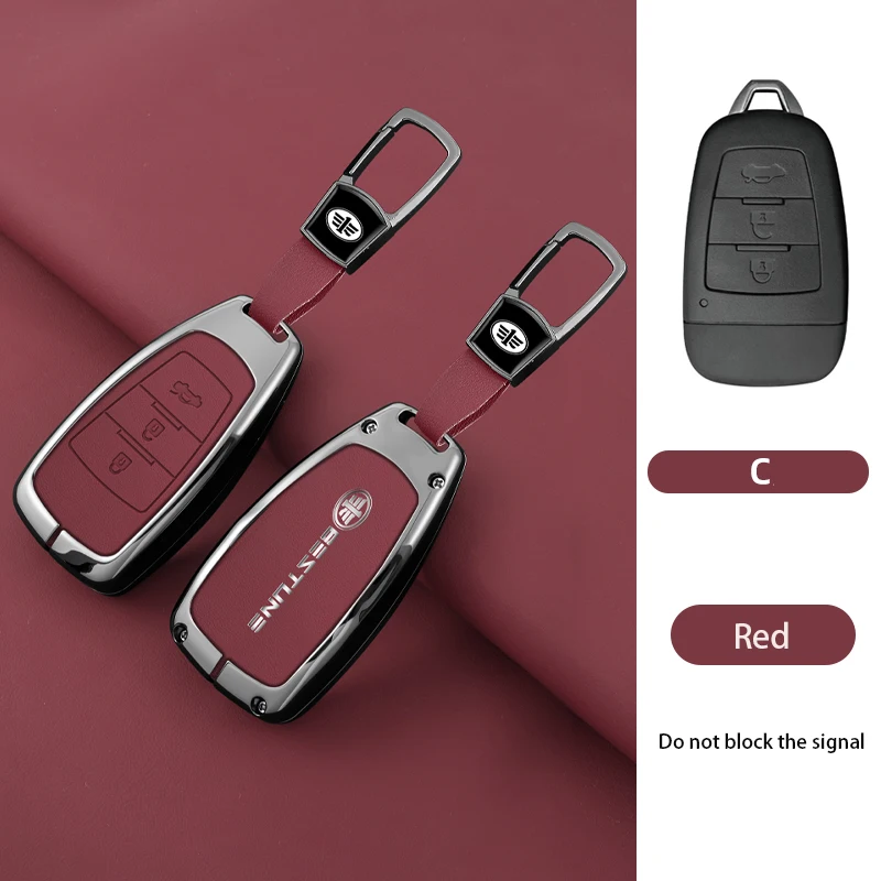 Metal Leather Car Smart Remote Key Case Cover For FAW Besturn X80 2018 2019 2020 2021 Protector Holder Shell Keychain Accessorie