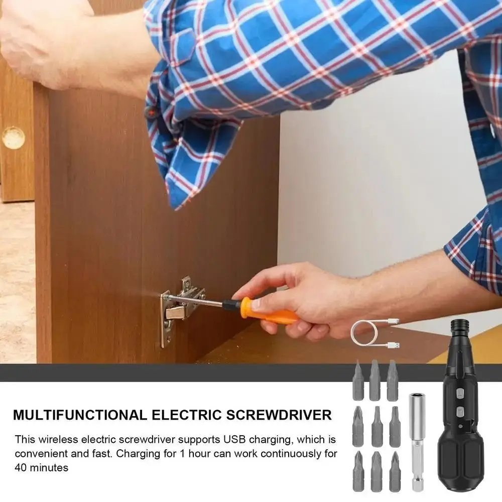 

Anti-Slip Handle Cordless Screwdriver LED Lights Charging Straight Rod Mini Electric Screwdriver Durable Construction