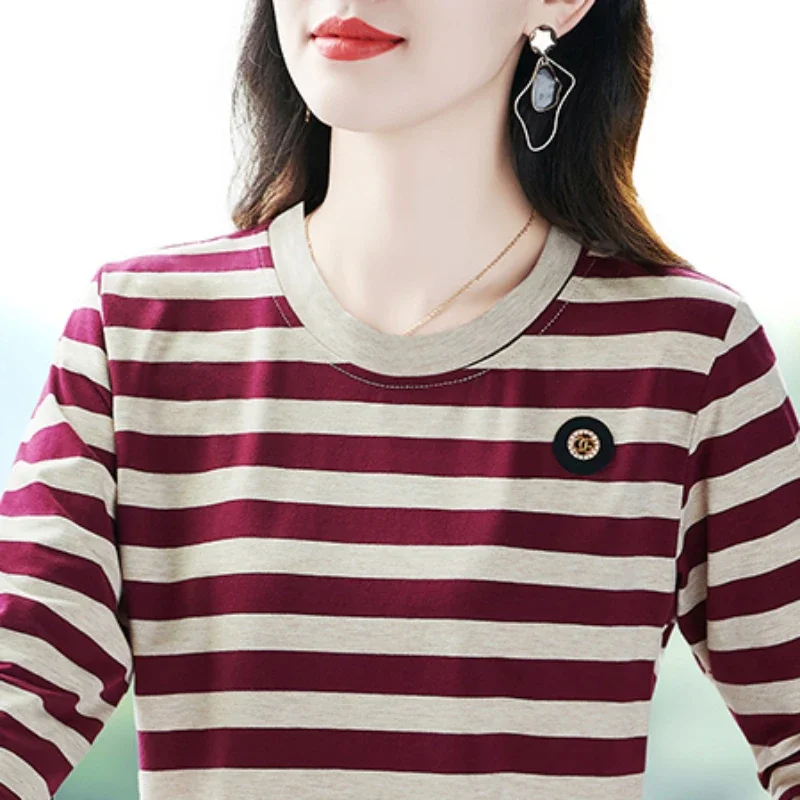 

Basic T-shirt O Neck Striped Women Long Sleeve T-shirt Aesthetic Tops 2024 Pulovers Clothing Vintage Graphic T Shirts