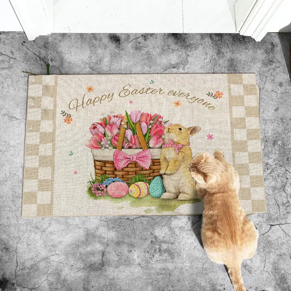 Front Door Rabbit Mat Easter Door Mat Easter Bunny Gnome Doll Door Mat with Colorful Egg Pattern for Room Bedroom for Easter