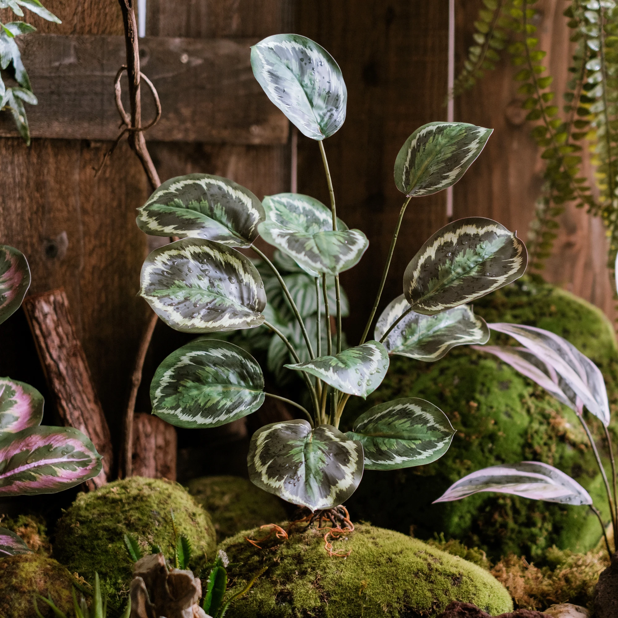 

Simulated Green Plants with Roots Background Wall Window Display Artificial Plants Corners Forest Series Home Hotel Decoration