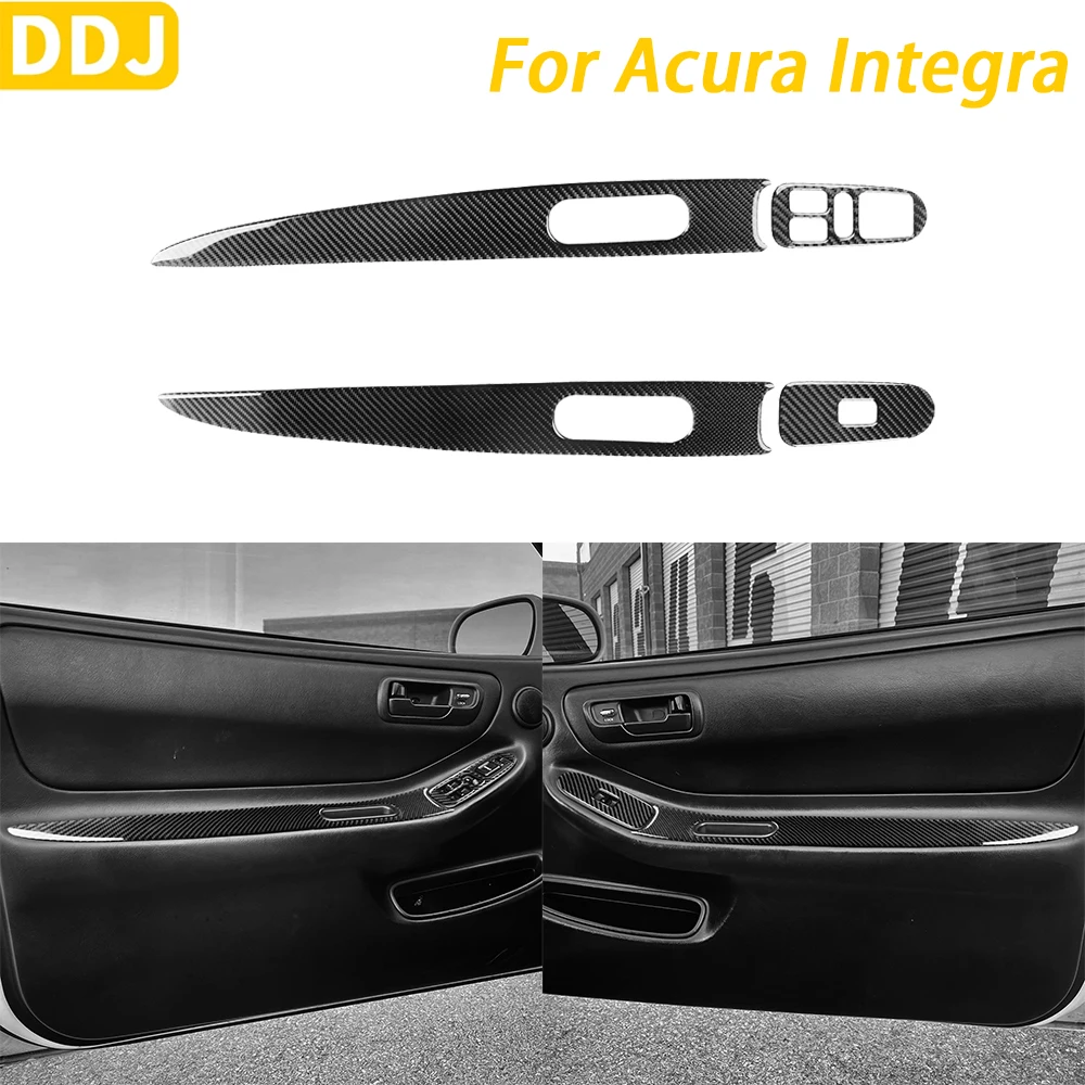 For Acura Integra 1994-2001 Accessories Carbon Fiber Door Armrest Window Lift Switch Panel Set Trim Cover Car Interior Sticker