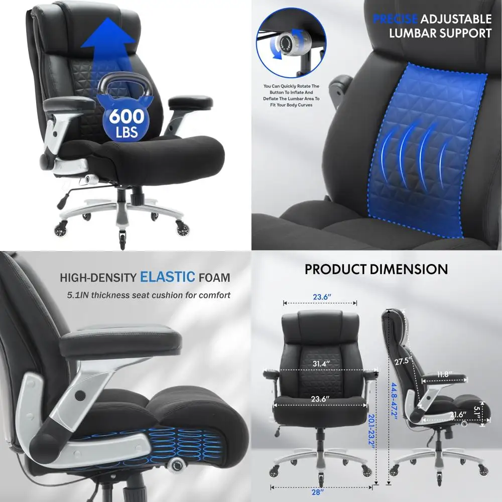 large capacity ergonomic office chair supporting up to 600lbs with flip-up arms for plus size users