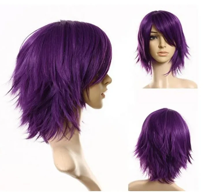 Fashion Lady Short Purple Straight Wig For New Cosplay Party Men\'s Women Full Wigs