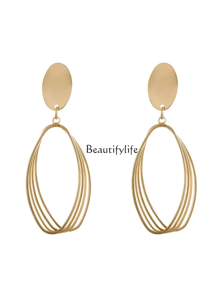 Curve Matte Gold Ear-Ring Clip Niche French High-Grade Earrings