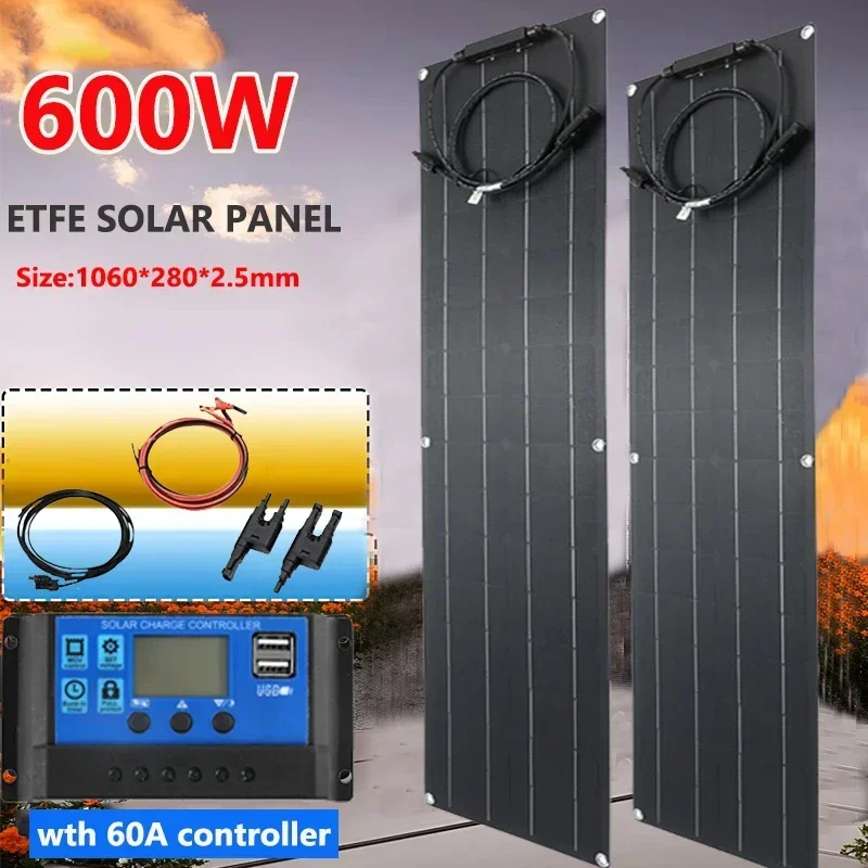 

600W 300W Solar Panel 18V Flexible Monocrystalline Solar Cell Battery Charger for Outdoor Camping Yacht Motorhome Car RV Boat