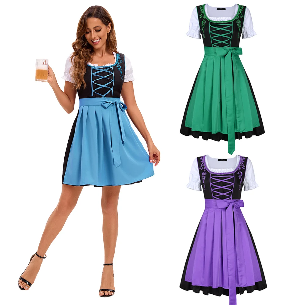 

Women German Oktoberfest Beer Girl Maid Dirndl Dress Bavarian Traditional Wench Waitress Cosplay Costume