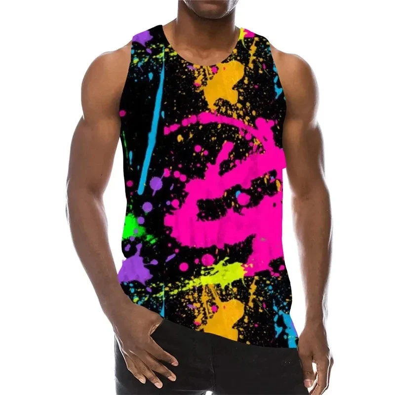Abstract Doodled Men's Colorful Tank Top Summer Sleeveless 3D Gradient Print Vest Casual Sportswear Male Gym Tops Oversized 6XL